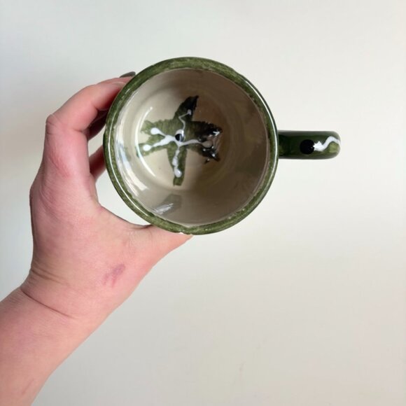 Handmade Green Ceramic Mug with Hand-Painted Scribbles and Lines - Picture 3 of 4